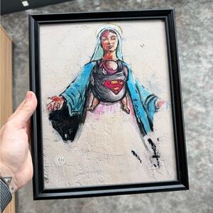 Super Mary Superman Mary Jesus Black Framed Catholic Christian Art Print
